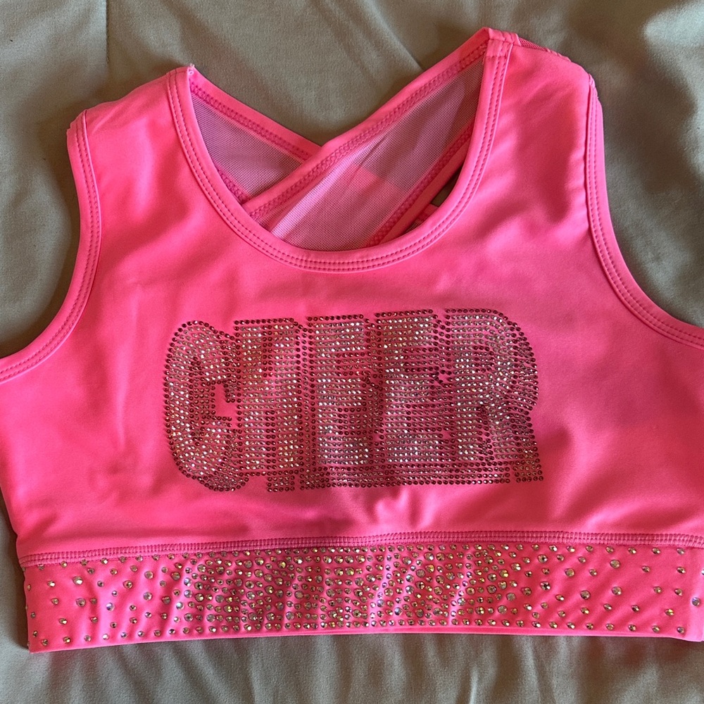 Pink Cheer Crop Top with Rhinestones